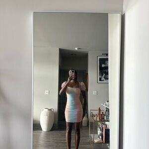 Multicolor Puff Sleeve Bodycon Dress